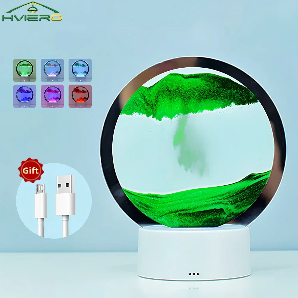 

3D Moving Sand Art Picture Round Glass Deep Sea Sandscape Hourglass Quicksand Craft Flowing Sand Painting Office Home Decor Gift