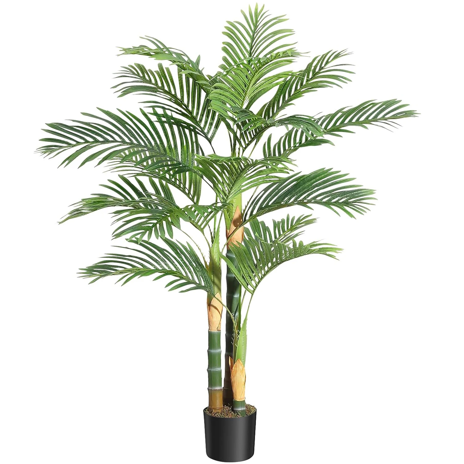 5ft Tall Triple Golden Cane Palm Artificial Tree,Large Tropical Palm Tree,UV Resistant Fake Plant in Pot