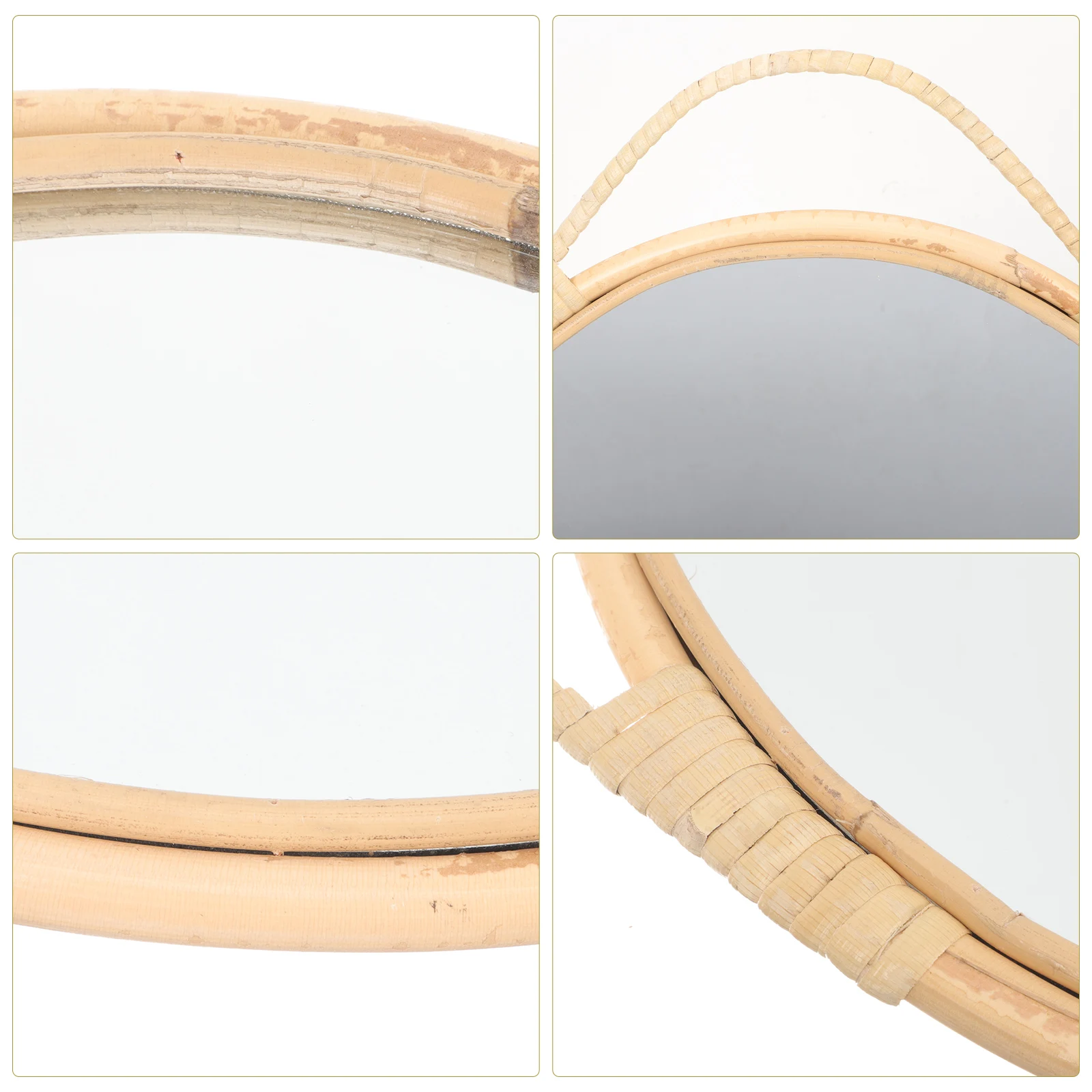 

Rattan Decorative Mirror Bathroom Wall Vanity Mirrors for Beauty Mounted Makeup Multifunction
