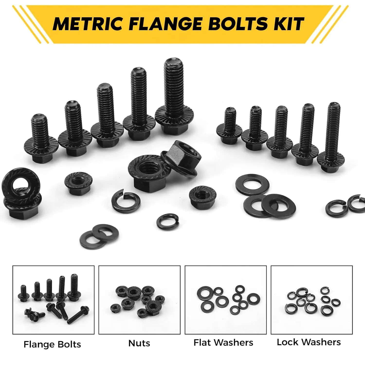 286-piece bolt and nut combination kit (black flange M6 M8 M10 hexagonal bolts)