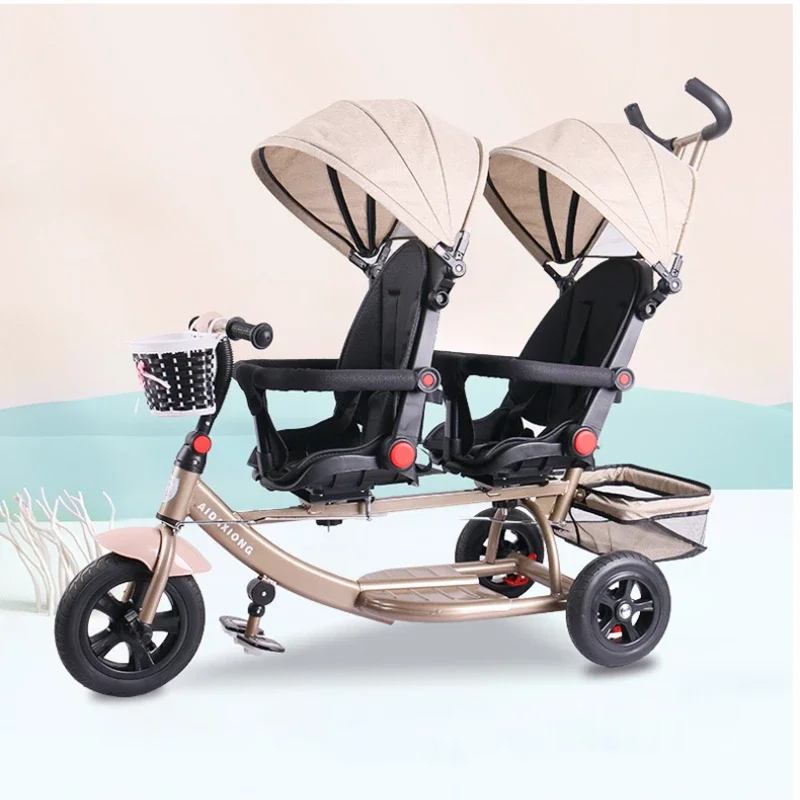 Twin Kids Ride-On Wagon,Reinforced Anti-Rollover Steel Frame,All-Terrain Rubber Wheels,Spacious Double Seat Stroller - Image 2