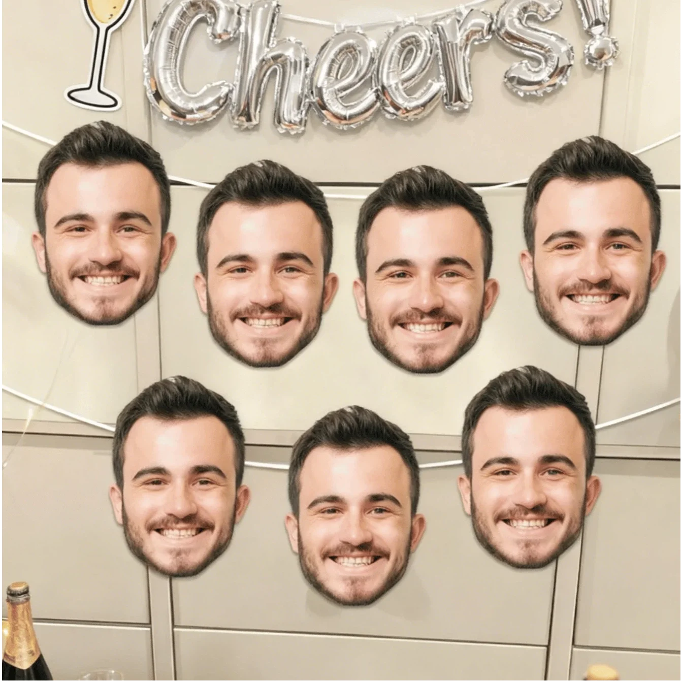 Personalisiertes Foto-Gesichtsbanner, Individuelle Menschen- und Haustierkopf-Girlande für Geburtstag, Junggesellinnenabschied und Partydekoration – Detail 8