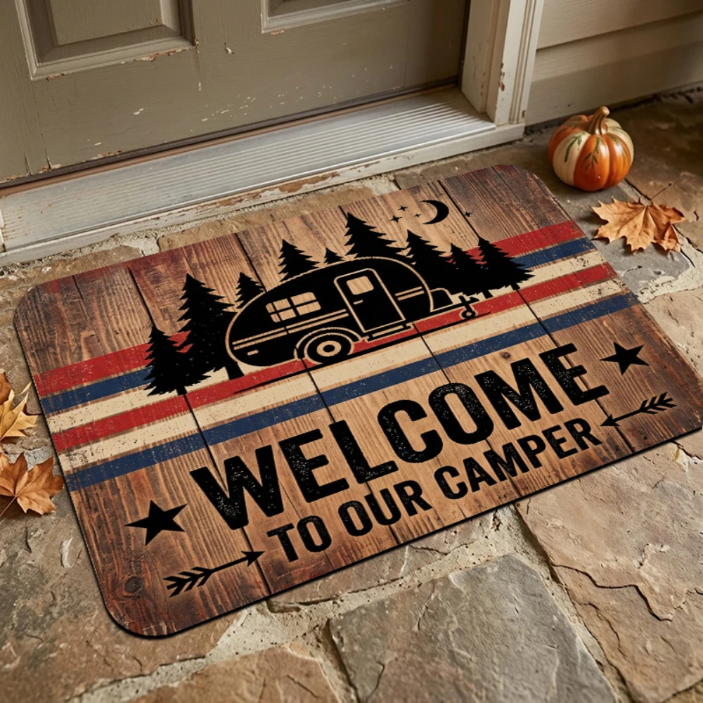 Camper Trailer Welcome Text Print Doormat caravan letter artwork hallway kitchen patio cabin campsite indoor leisure home Mat