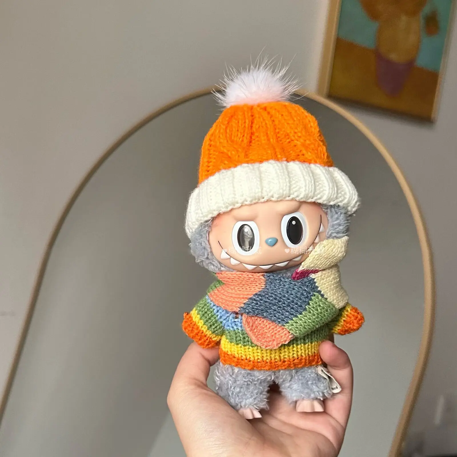 17cm Labubu doll Clothes  Macaron Labubu Christmas costumes Set V1 V2 Winter Christmas Sweater Scarf Set Clothing ﻿