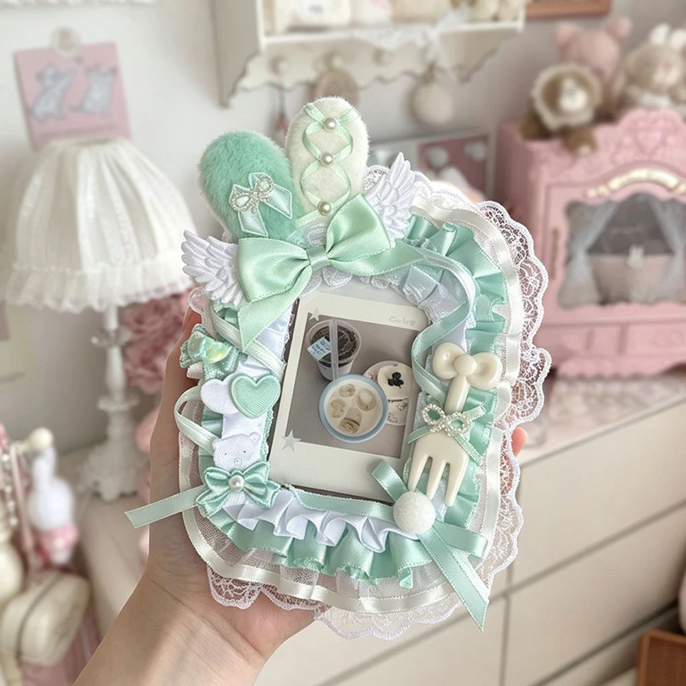 Angel Wing Pearl Bunny Ear Lace Photocard Display Card Holder Lolita Bow 3 Inch KPOP Photocard Decor Border Macaron Color Polaroid Photo Frame Anime Kuka Idol Collection Itabag Itaplate Decor Ornament photocard topper