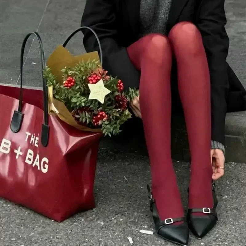 1/2 pezzi sexy vino rosso calza donna ragazza bordeaux sottile spesso elastico stretto vintage anti-gancio comodo accessorio collant