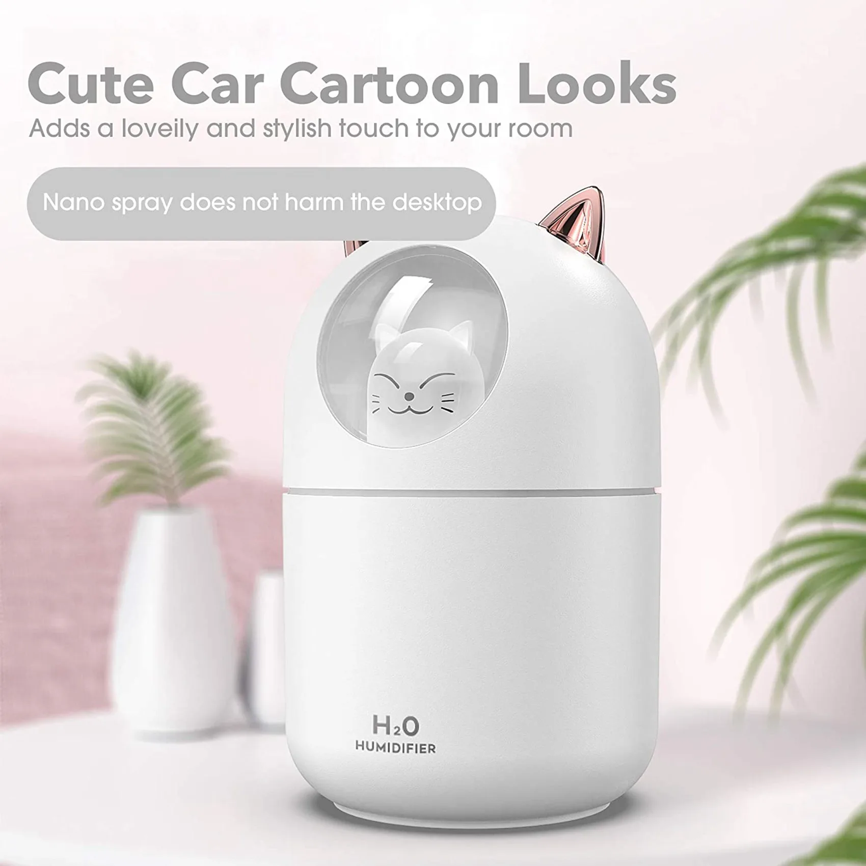 Cute Cat Cool Mist Humidifier for Home,Cat Night Light Essential Pure Air for Baby Room,Easy Clean Quiet Operation White