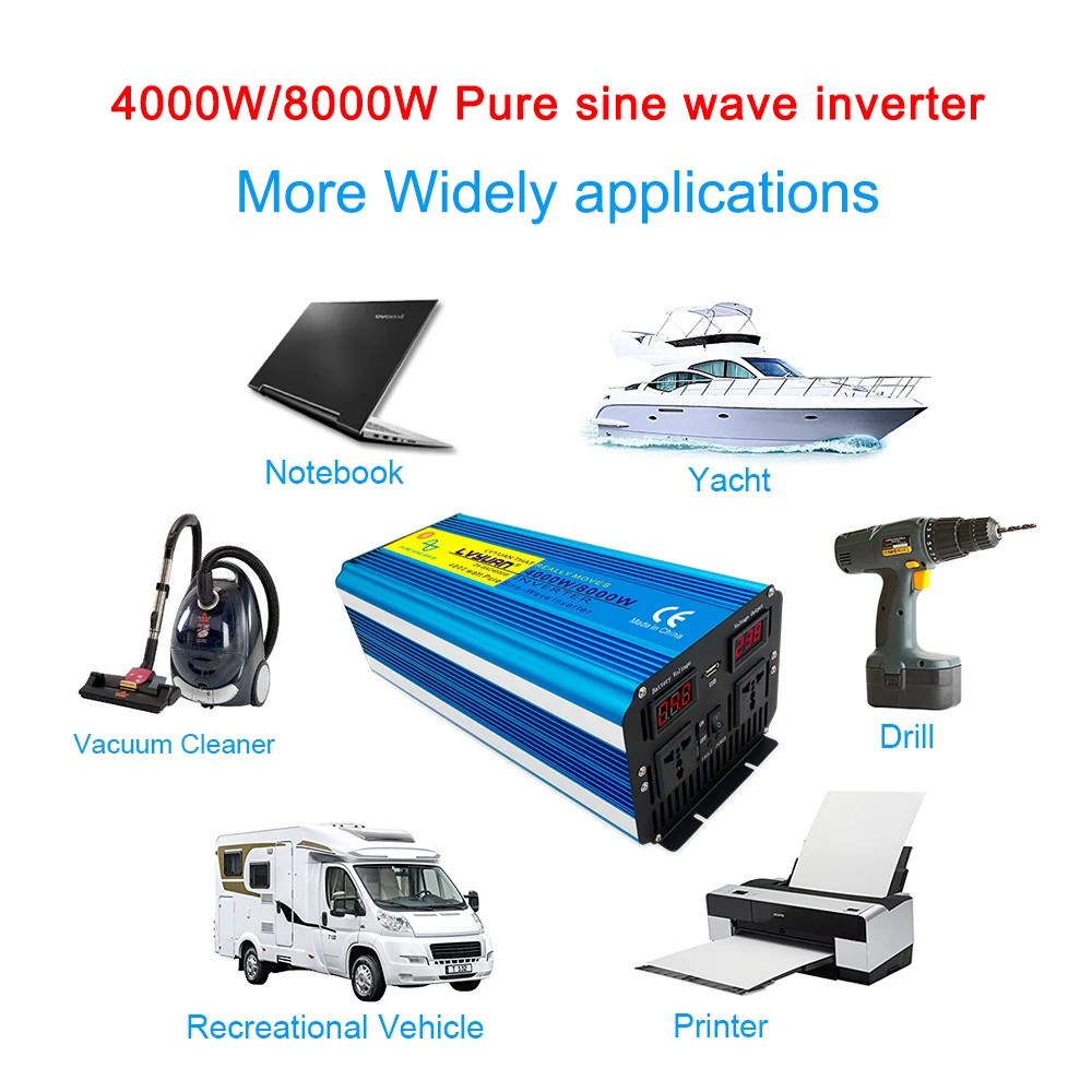 LVYUAN Inverters DC24V to AC220V Pure Sine Wave Converters 5000W To 8000W Peak Power Caravans Travel Inversor LED Display