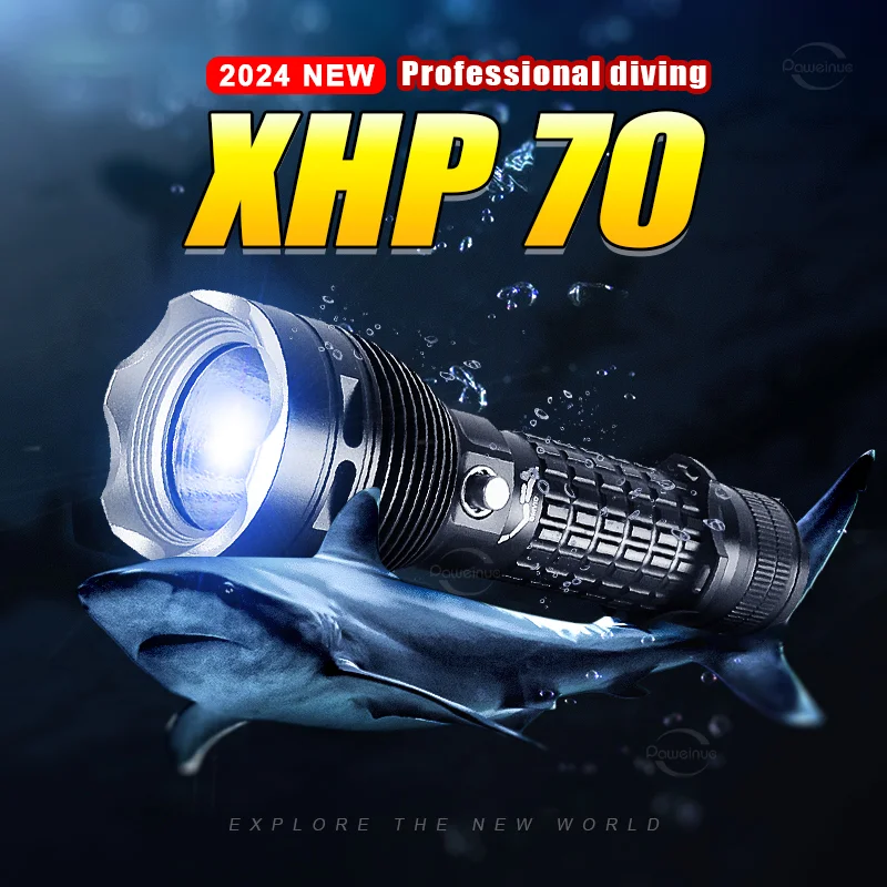 XHP70 High Power Professional IPX8 LED Rechargeable Diving Flashlight Underwater Waterprood Lantern Outdoor Hand Torch 3 Modes