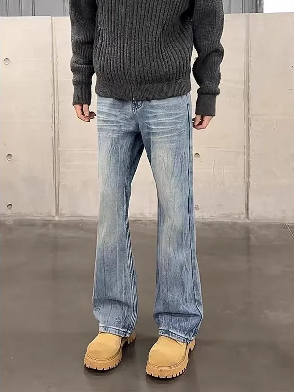 

Blue Fce Lined Flared Jeans Men's Autumn Winter Slim Straight Narrow Version Vibe American High Street Knife Pants