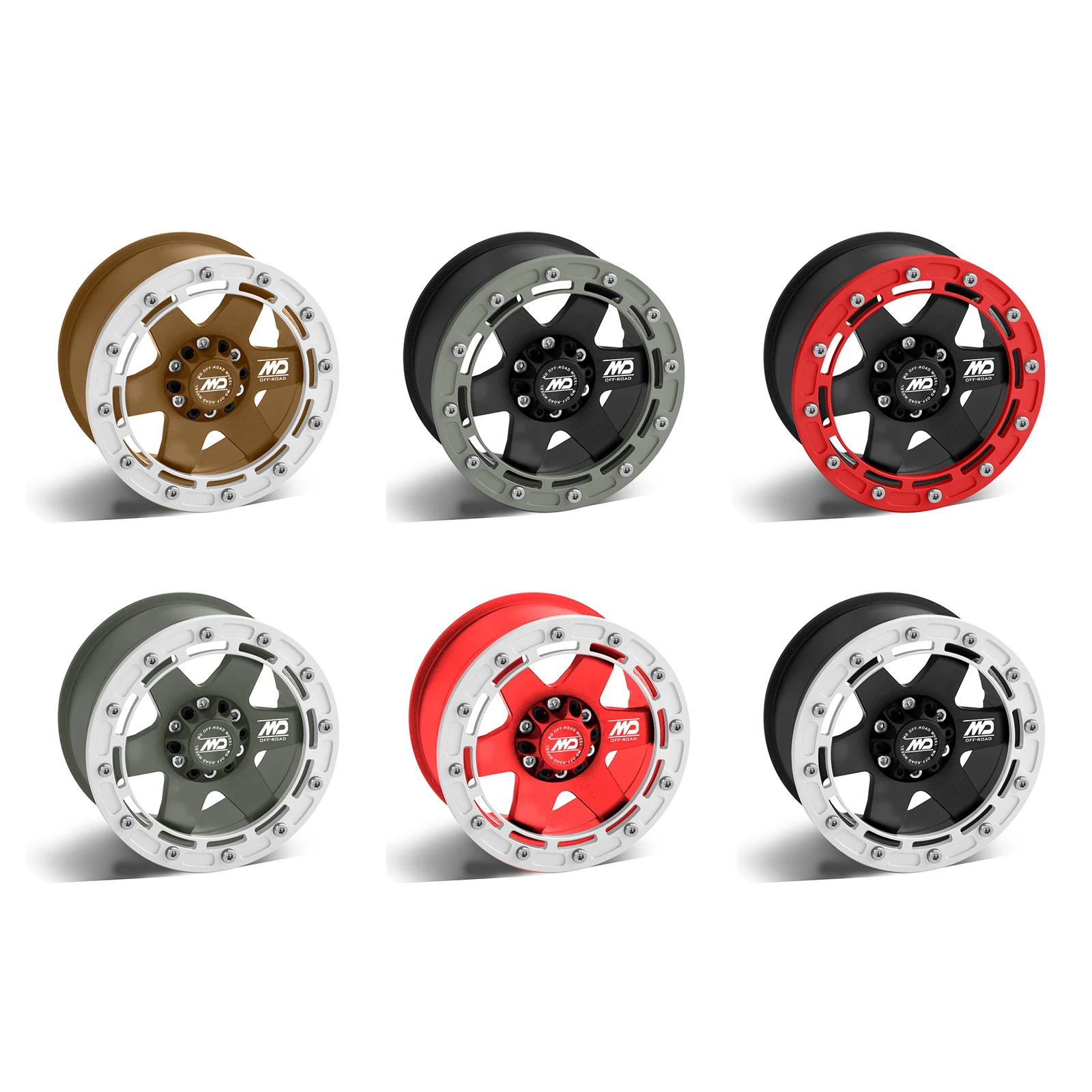 4PCS 2.6 Inch MD Simulation 5 Spoke CNC Aluminum RC Beadlock Wheel Rims KMC Style For 1/8 RC Crawler MJX H8H Yikong MK07 RC Car