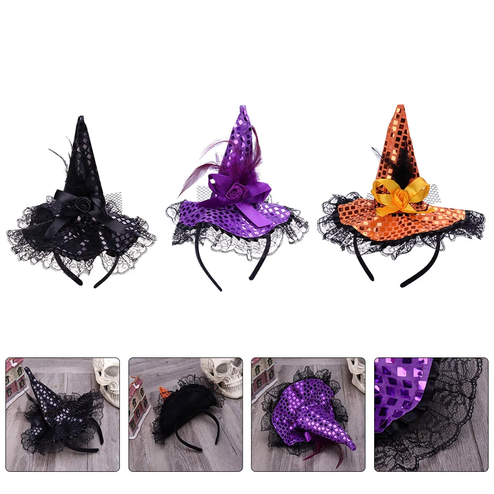 

3Pcs Witch Hat Headband Halloween Headbands for Women Kids Lightweight Reusable Decorative Party Accessories Costume
