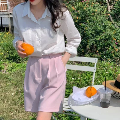 Casual Rosa irt Mujer Primavera Otoño Hong Kong Sle Long Sve Collar Street Faion Color puro Top de corte recto