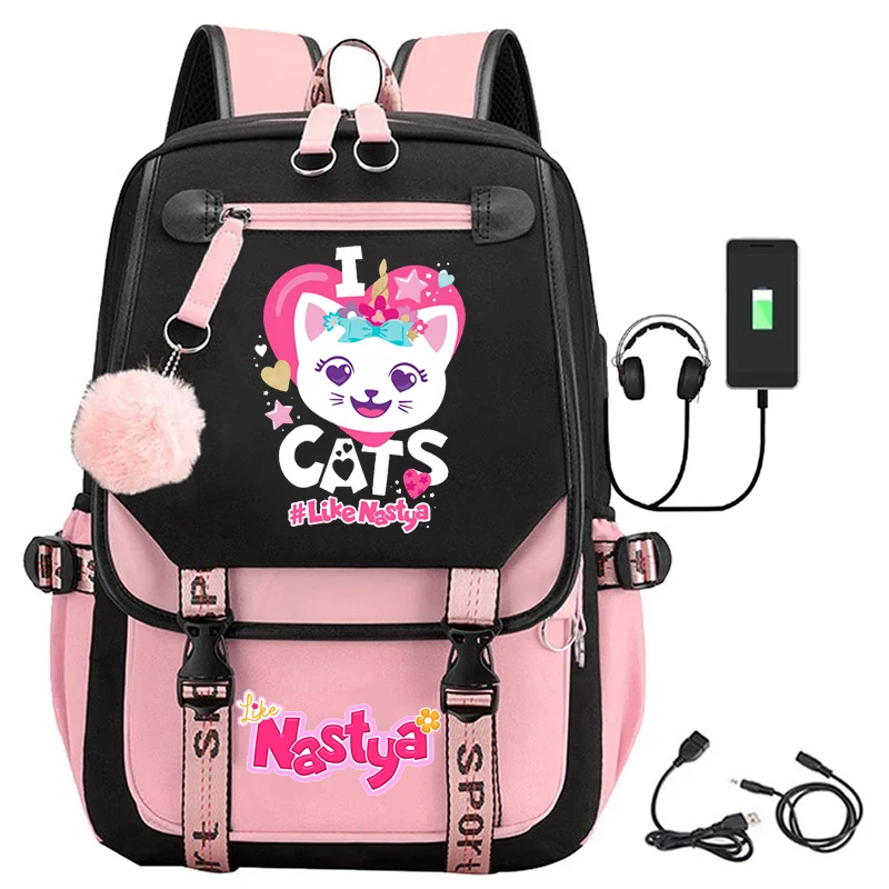 

Fashion Backpack with Like Nastya Prints Cartoon School Bag Custom Large Capacity College Backpack Trendy Women Laptop Book Bags