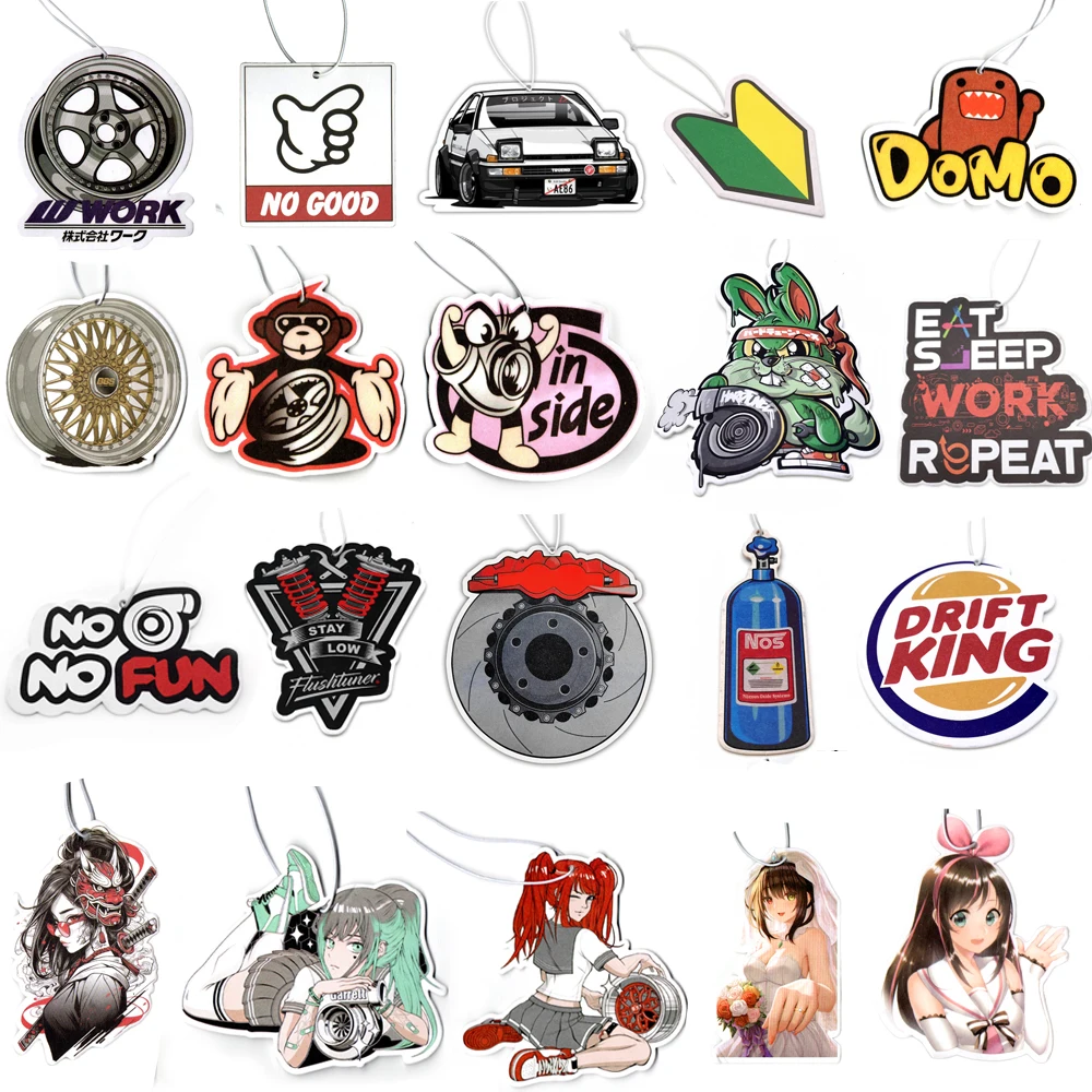 Newest JDM Style Performance Car Rearview Mirror Pendant Air Freshener Solid Paper Decoration Car Decoration Anime Girl Decor