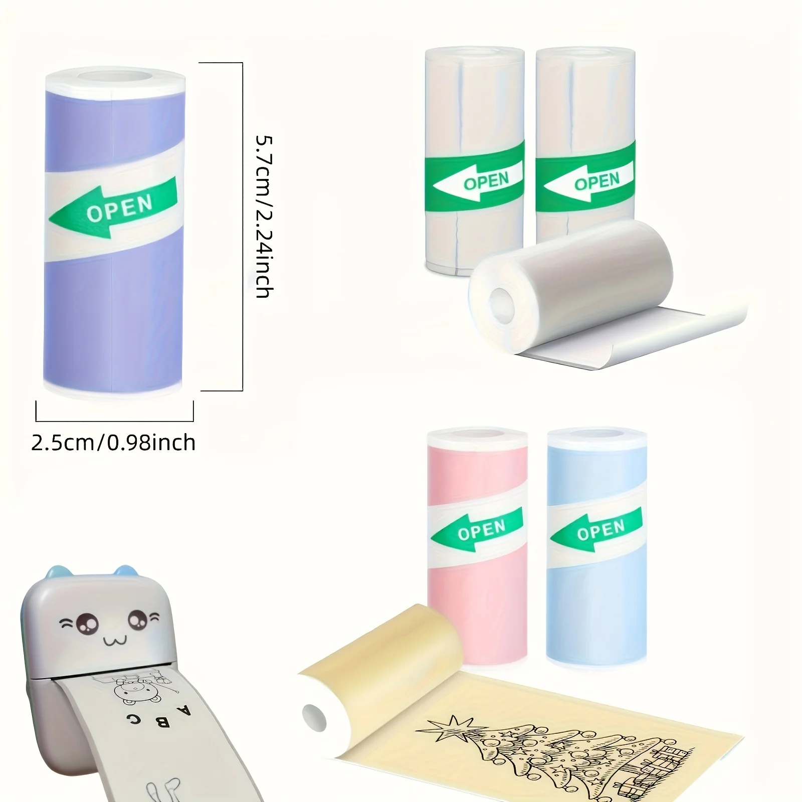 Color Mini Thermal Paper 57*25mm Self-Adhesive Label Paper for Mini Printers Suitable for Office Study Notes, Work Memos, etc.