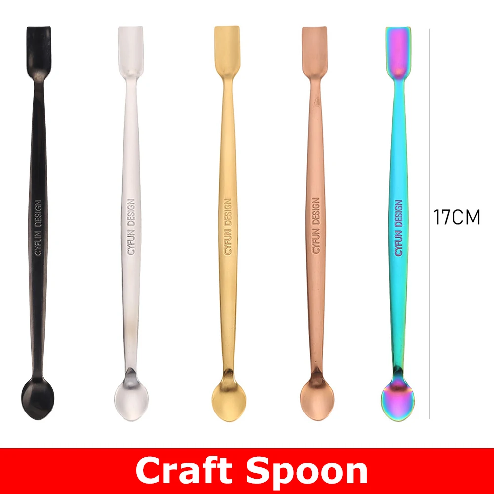 

1pc Craft Spoon Stainless Steel 17cm Long Handle 2 Uniquely Shaped Spoon Heads for Taking Out Glitter Embossing Powders Sequins