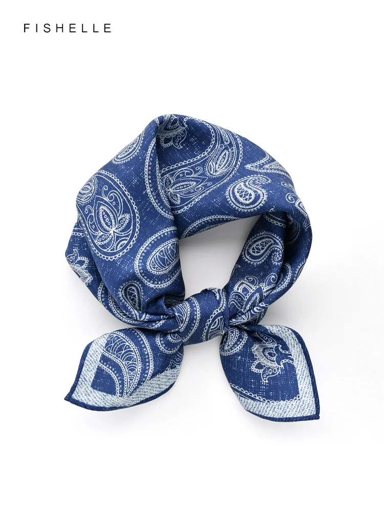 2023 new blue green printed cashew natural silk scarf spring autumn women headscarf foulard hijab ladies wrap scarves