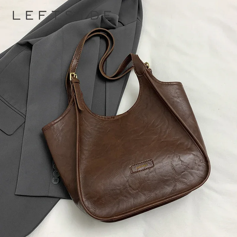 LEFTSIDE 2 Pcs/set PU Leather Small Shoulder Bags for Women 2024 Winter Y2K Fashion Retro Underarm Bag Handbags and Purses