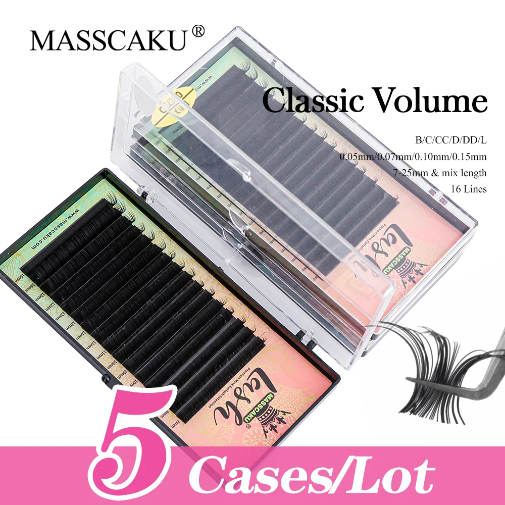 

MASSCAKU,16rows/case 8~20mm and mix premium natural synthetic mink individual eyelash extension makeup cilia professional