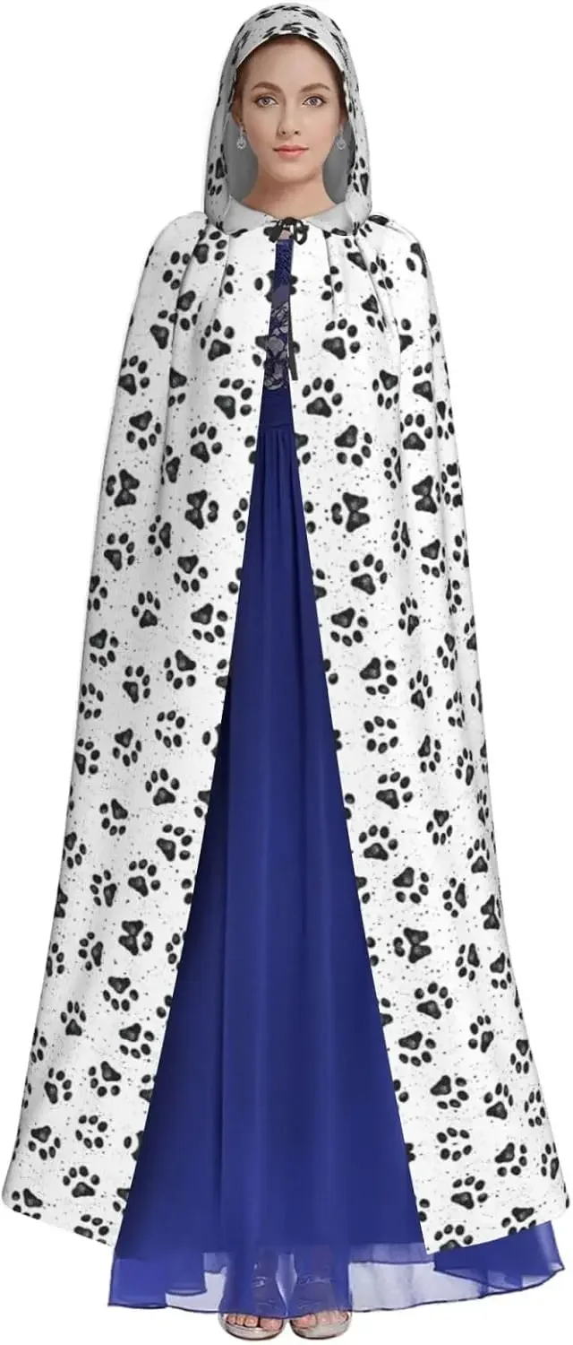 Custom Dog Paw Pattern Print Adult Hooded Cape Carnival Festival Cape Cosplay Robe Costume Party Gothic Carnival