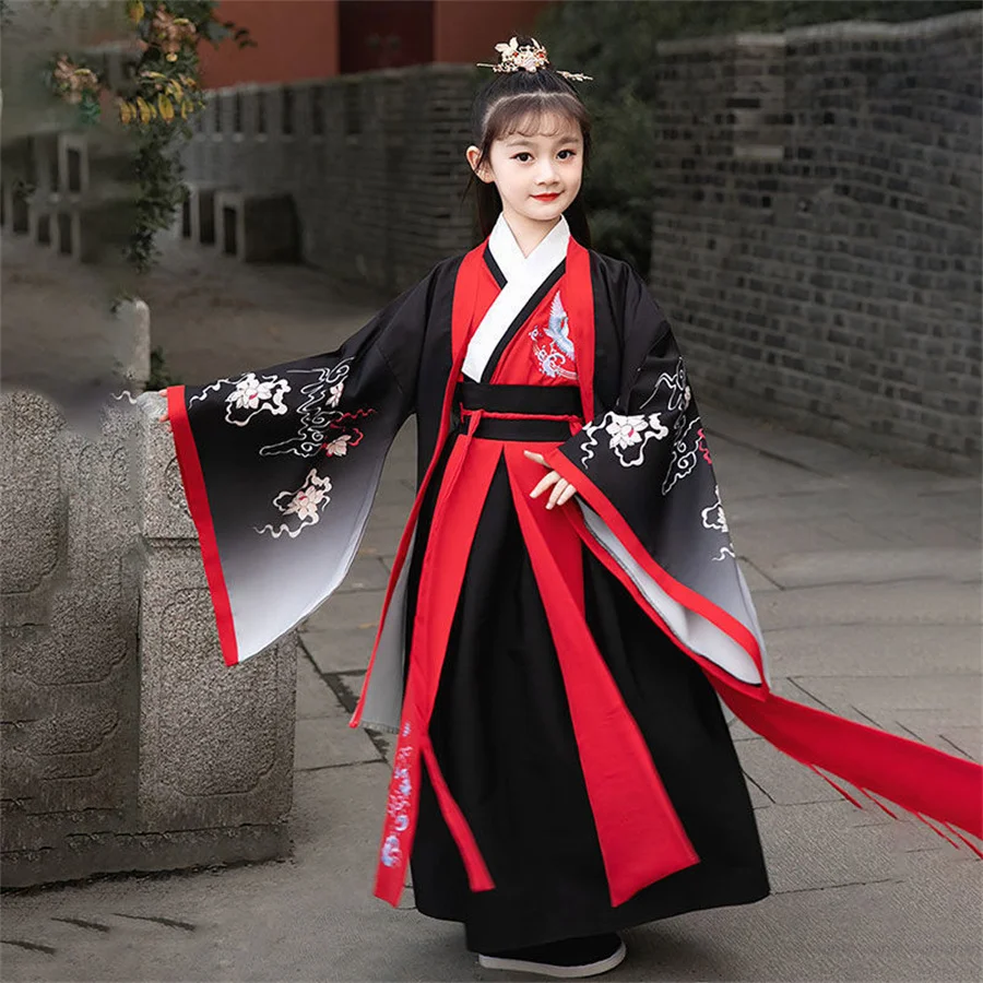 Hanfu Dress Kids Traditional Chinese Costume Folk Ancient Crane Baby Girl Boy Tang Suit Dance Costume Party New Year Clothes