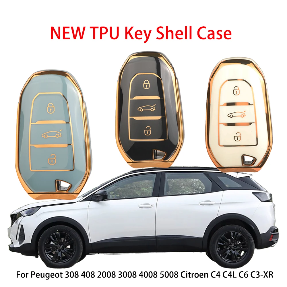 Jingyuqin TPU Auto-Schlüsselhülle für Peugeot 308 408 2008 3008 4008 5008 Citroen C4 C4L C6 C3-XR Fernbedienung Auto-Zubehör