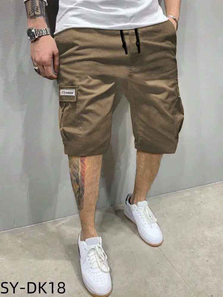 Mens Vintage Stand Pocket Cargo Shorts 2025 European Style Casual Beach Short Pants Solid Dark Gray Elastic Waist Hotpants New