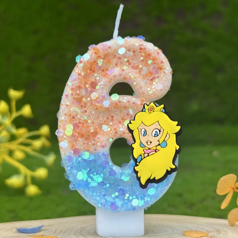 سوبر ماريو بروس كعكة الديكور عيد ميلاد عدد 0-9 الشموع أنيمي الأطفال شمعة رقمية حفل زفاف كعكة موضوع شمعة الهدايا