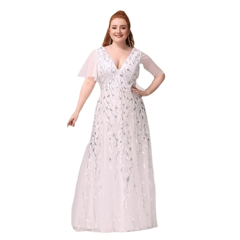 ICCLEK-Robe de cocktail à sequins pliables, robe de soirée longue, robe de paupières blanche, grande taille