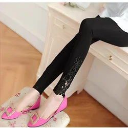 Leggings For Women XS-7xl Femenino Legins Thin Hollow Crochet Modal Cotton Lace Jeggings Pant 6xl 5xl Pink Navy Red Black Purple