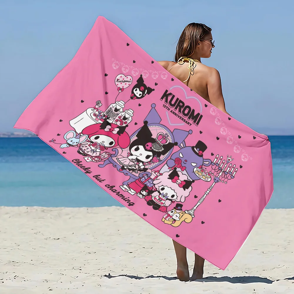 Sanrio K-Kuromi Beach Towels Microfiber Sand Free Quick Dry Soft Sandproof Pool Towels Gift for Women Travel Gym Shower Camping