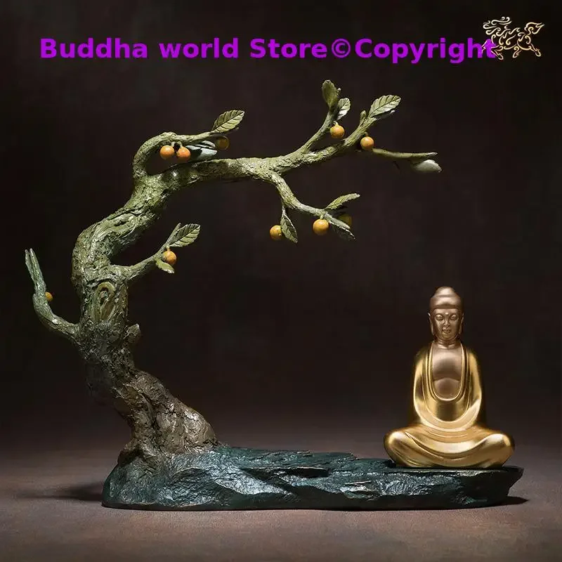 high grade Buddhist gilding Sakyamuni Amitabha Buddha Bodhi tree statue family Protect Spiritual Art Talisman COPPER Sculpture