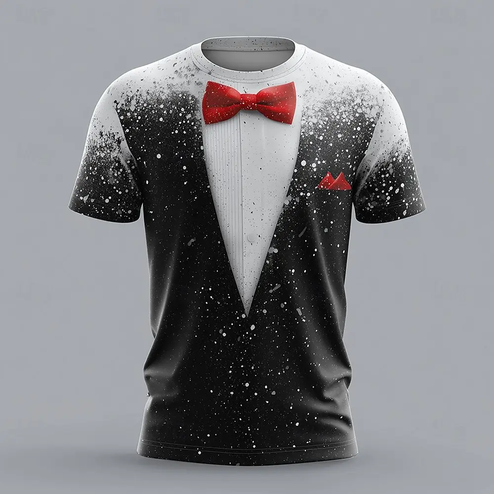 Christmas Lights Tuxedo 3D T Shirt for Men, Funny Holiday Suit Colorful String Lights, Party Outfit for Ugly Sweater Day or Xmas