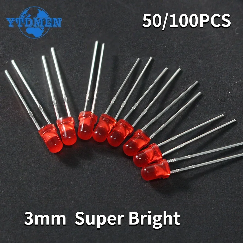 50/100PCS F3 Diodo LED super luminoso 3MM Diodi emettitori di luce rossa Kit fai da te