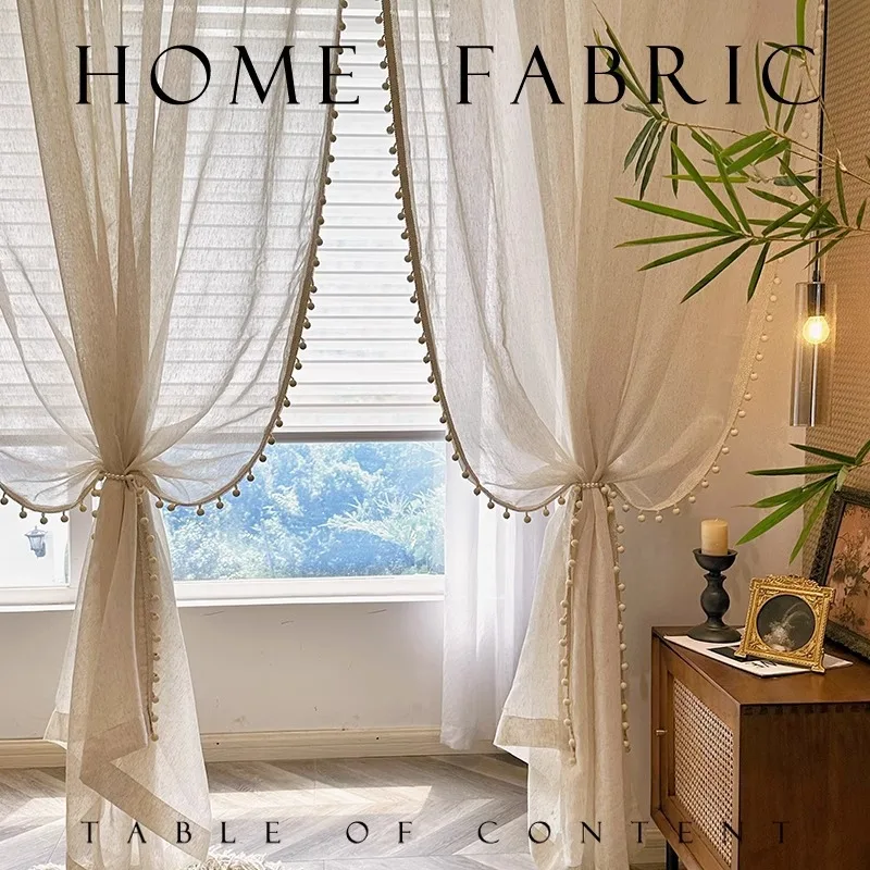 French Wabi Sabi Medieval Atmosphere Linen Living Room Balcony Cream Rice Retro Lace Translucent Window Screen Curtain