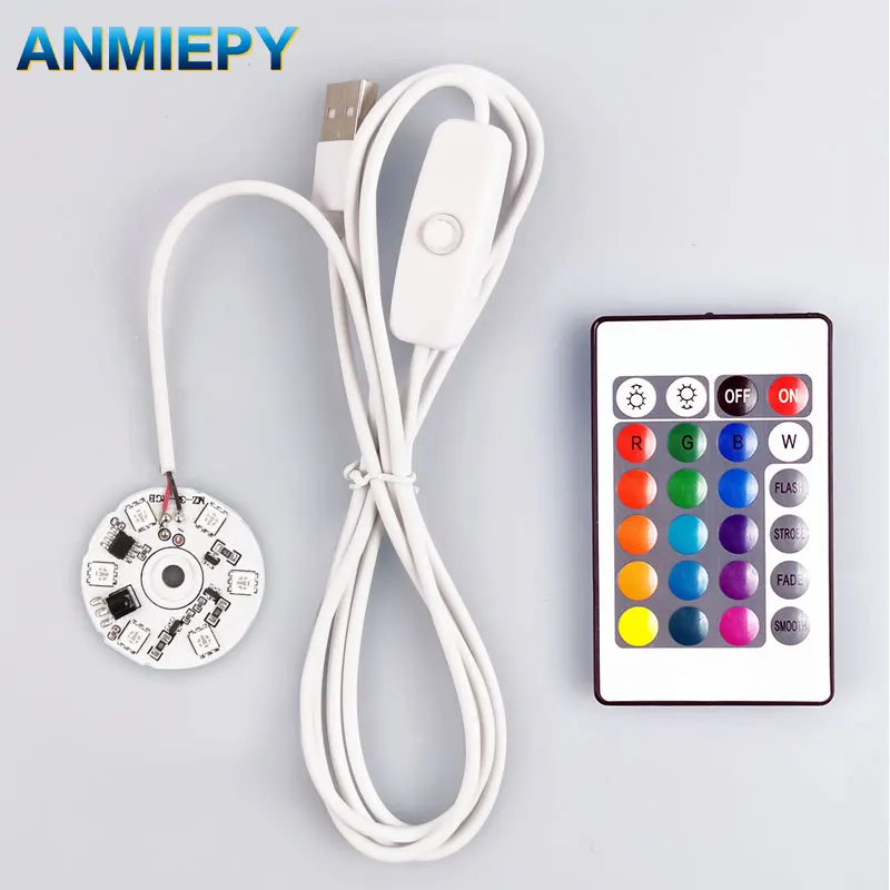 Input DC5V Low Voltage Colorful Gradient LED RGB light board and 1/1.5Meter Black or White USB Cable and Remote control