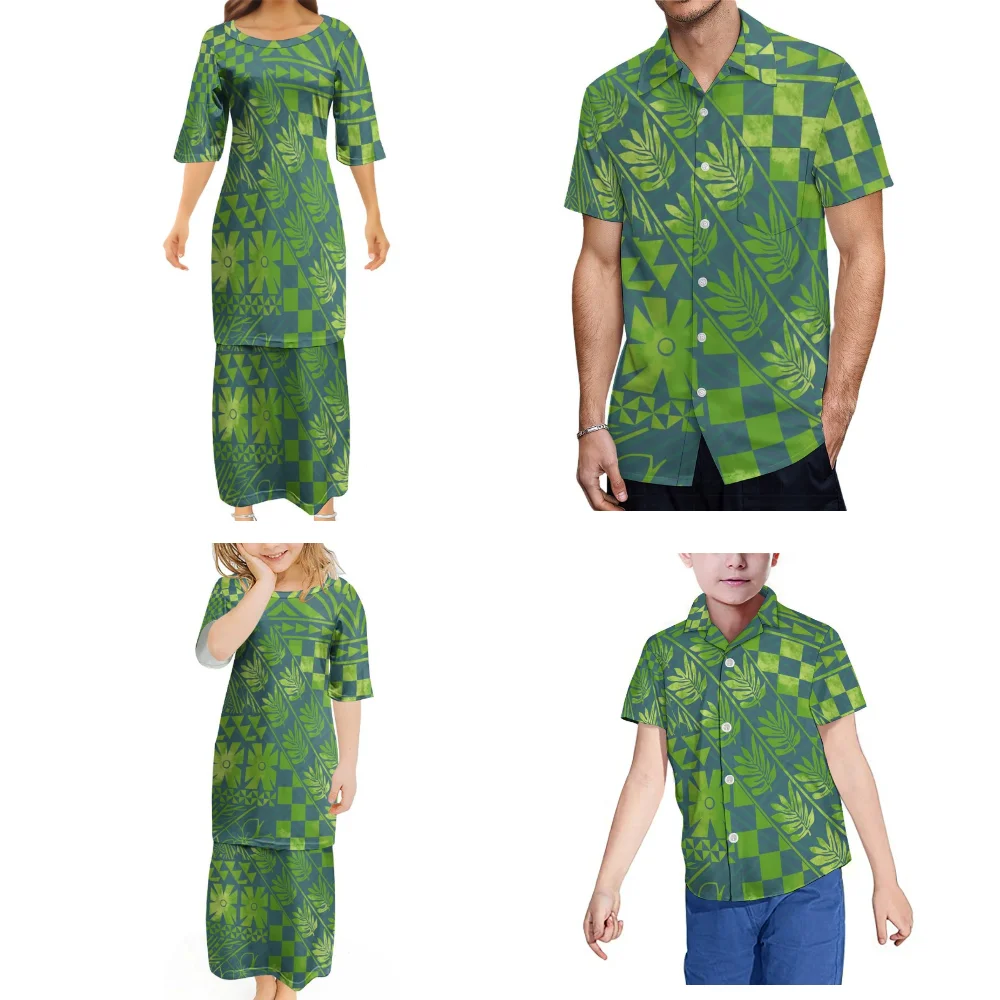 Adult Children'S Family Clothing Polynesian Tribal Print Custom Designed Women'S Puletasi Men'S Shirt Matching Clothing Family