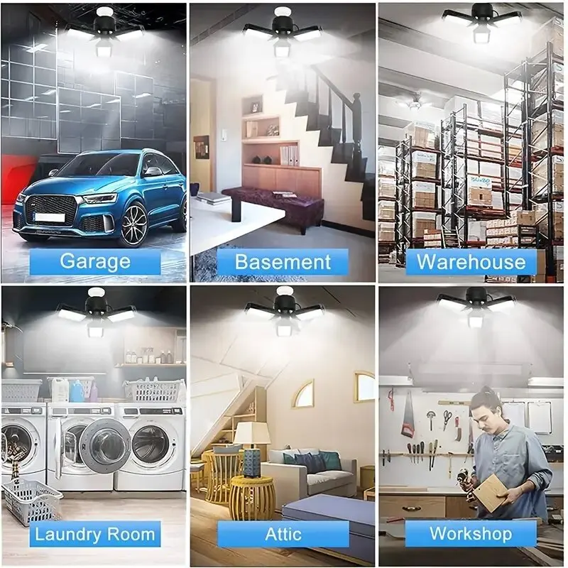 1 ultra bright garage lighting LED light with adjustable panel and deformable ceiling lamp, suitable for warehouses, etc