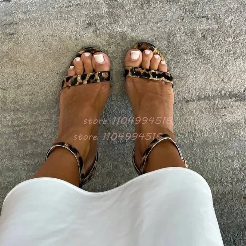 

Red Leopard Buckle Strap Stiletto Sandals Women Sexy Open Toe Cover Heel High Heels Fashion Elegant Party Banquet Summer Shoes