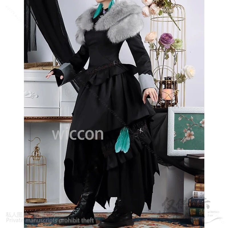 Косплей игры Finall 14 Fantasy FF14 Косплей Y'shtola Костюм Черное платье Лолита Униформа Парик Хэллоуин Мужская вечеринка по индивидуальному заказу Cos