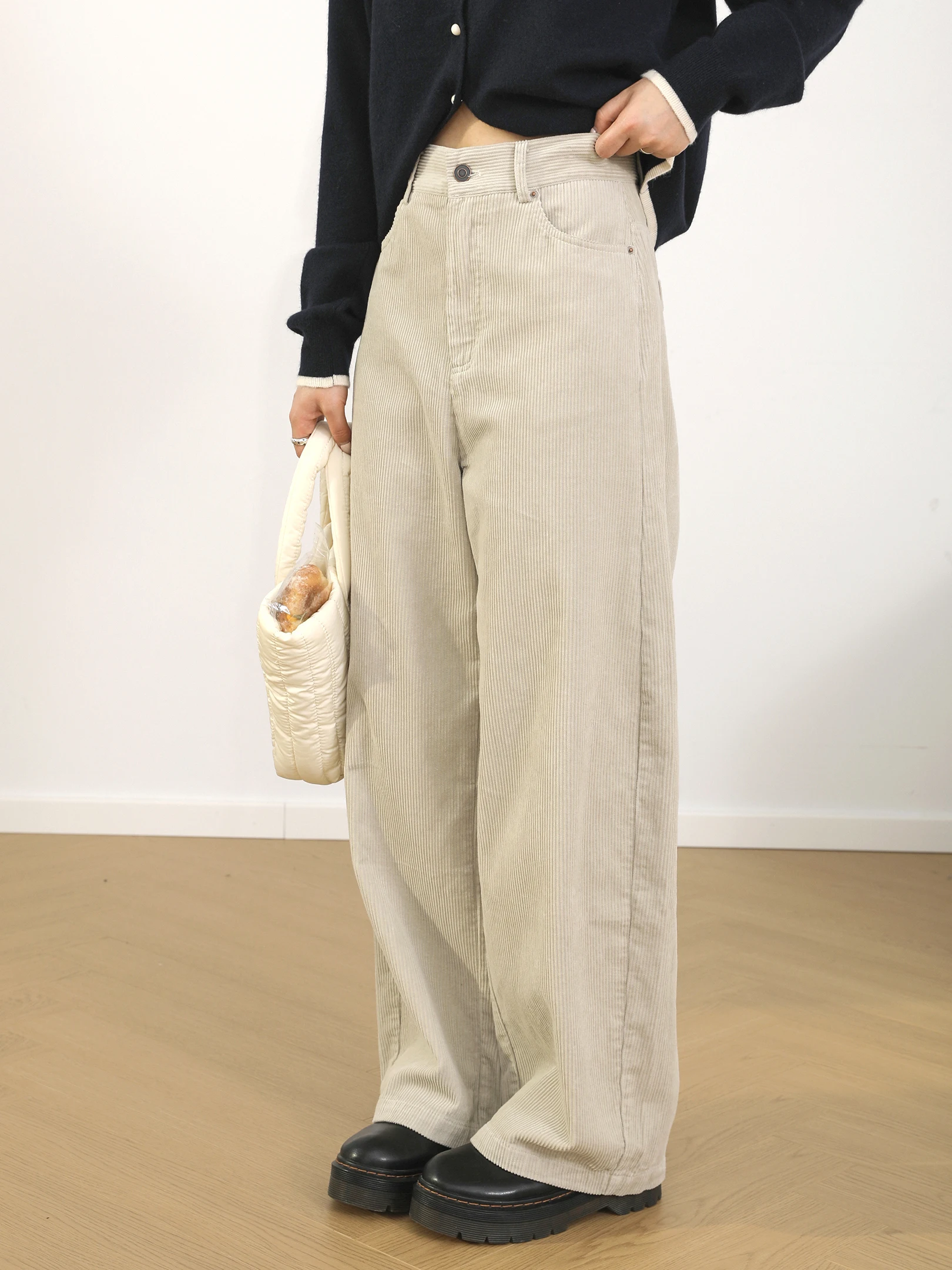 

Хлопковые вельветовые брюки с высокой талией, прямые, повседневные, женские, широкие штанины, осенняя новинка, винтажные, свободного кроя