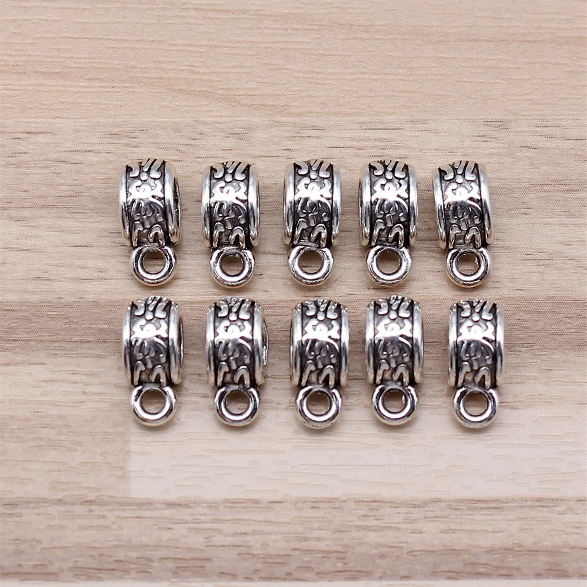 IFOCUS 10pcs/Lot Carved Spacers Beads Big Hole Beads Bails For DIY Jewelry Making Zinc Alloy 11x6x5mm/0.43x0.24x0.2inch