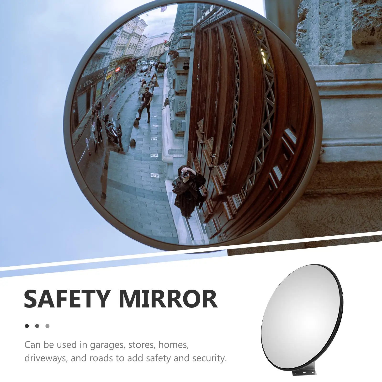 Wide Angle 30CM Black Mounting Base Traffic Mirror Convex Corner Safety Mirrors Garage Driveway Outdoor Traffic Lens