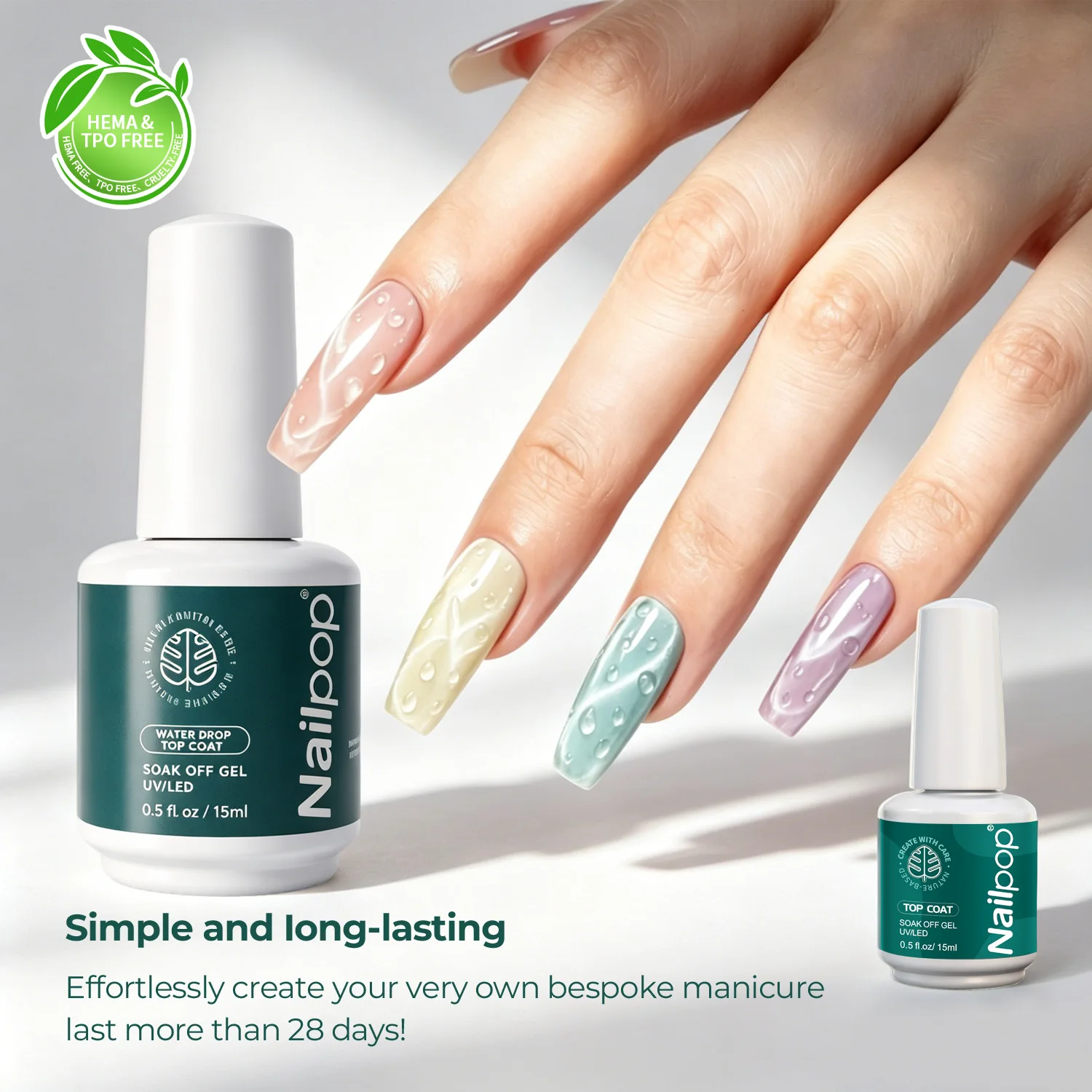 Nailpop HEMA/TPO-freier Water Drop Top Coat ohne Abwischen, 3D Stereo Bubble Effekt Gel-Lack, schnell formend, langanhaltend, einfach DIY, 1/2 Stück – Detail 9