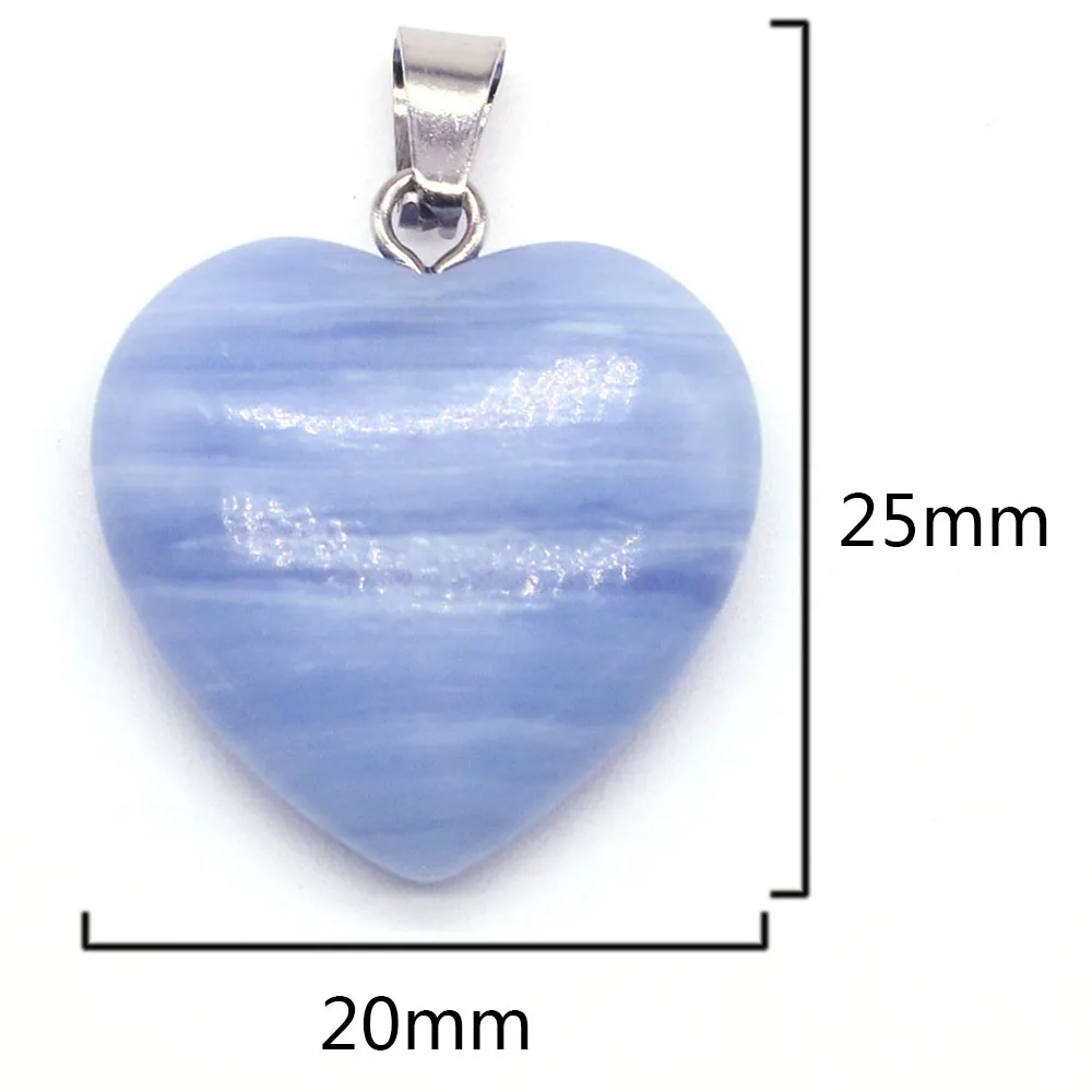 20mm Heart Shaped Pendants Natural Stone Crystal Healing Reiki Rose Amethyst 7 Chakra for Diy Exquisite Jewelry Accessories Gift