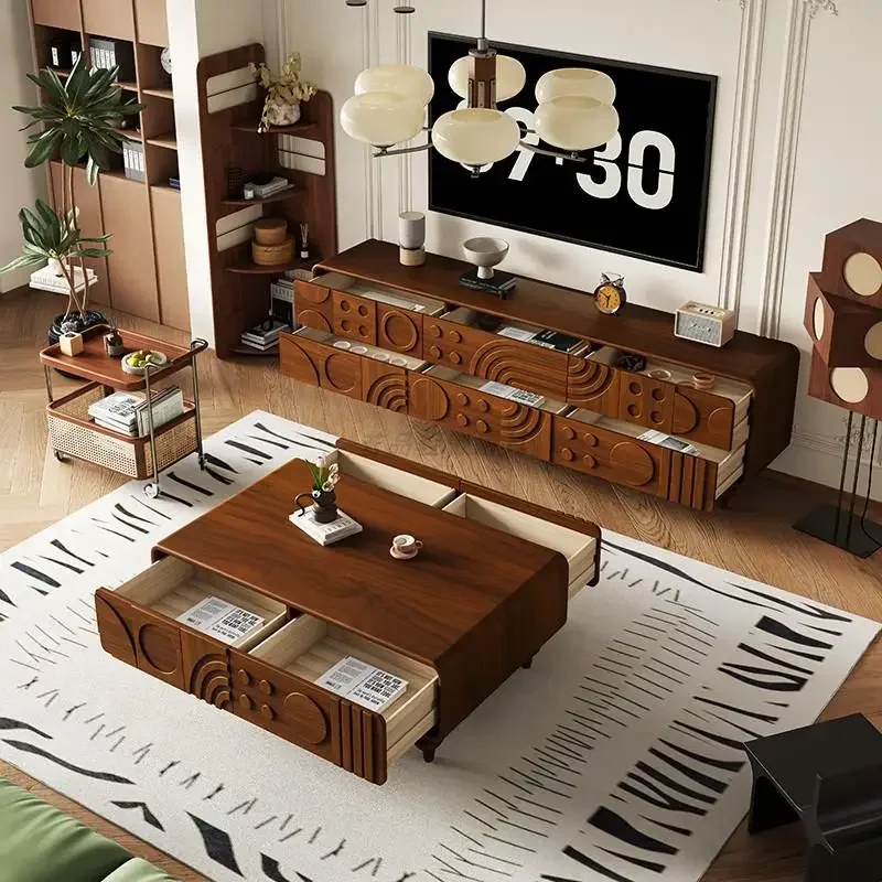 

Medieval TV Stand, Carved Wooden Design, French Combination Living Room Style, Household Storage Lockers Fernsehtisch Furniture