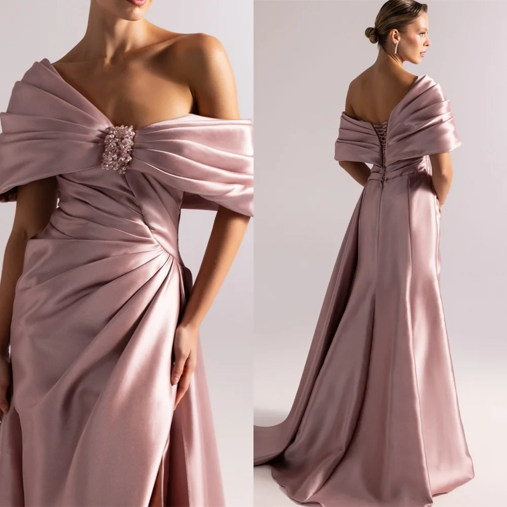 Sukienka wieczorowa satynowa szampańska z temperamentem na zamówienie, klasyczna, bez ramiączek, z odkrytymi ramionami, bez rękawów, zapinana na zamek z tyłu, na przyjęcie.