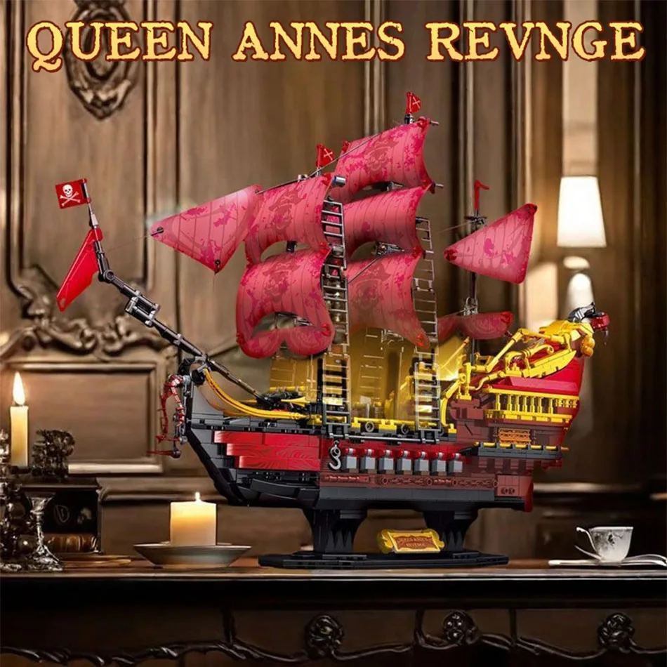 

Creative Pirates Of Queen Anne Revenge Warship Building Blocks Boat Bricks Lighting MOC Assembly Toys For Kids Birthday Gifts