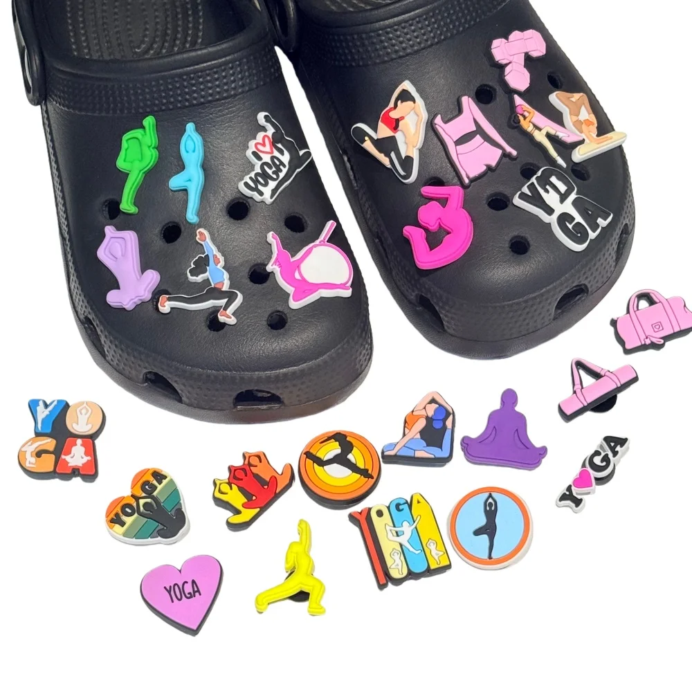 1–26 Stück Yoga-Asanas PVC-Schuhanhänger „I Love Yoga“ Sport-Designer-Schuhdekorationen, passend für Damen, Geburtstagsgeschenke – Detail 2